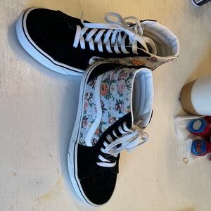 Vans Black and Floral Print High-Top Sneakers